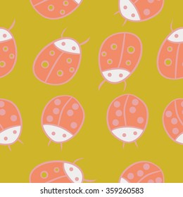 Seamless pattern, doodles,ladybugs. Hand drawn.