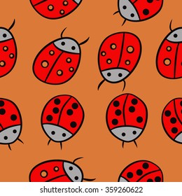 Seamless pattern, doodles,ladybugs. Hand drawn.