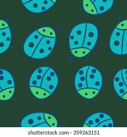 Seamless pattern, doodles,ladybugs. Hand drawn.