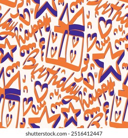 Nahtloses Muster. Eine Zeichnung im Doodle-Stil für eine Geburtstagsfeier. Vektorgrafik.