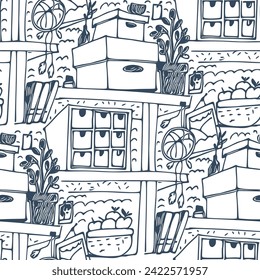 Patrón incomparable con un boceto interior de estilo doodle. Ilustración con tinta . Vector