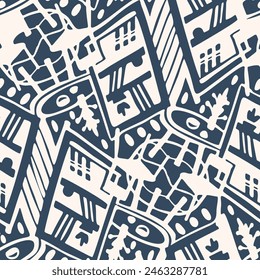 Patrón sin fisuras con un boceto interior estilo garabato. Ilustración vectorial monocroma.