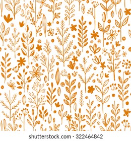 Seamless pattern, doodling fall grass design. Vector illustration EPS 10