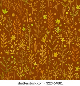 Seamless pattern, doodling fall grass design. Vector illustration EPS 10