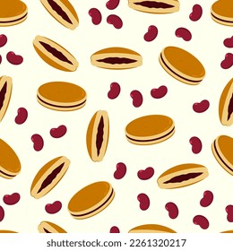 Seamless pattern of dorayaki with red bean paste. Japanese traditional street food