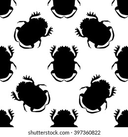 Seamless pattern with dor-beetle .Geotrupidae    hand-drawn dor-beetle . Vector illustration