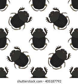 Seamless pattern with dor-beetle .Geotrupidae    hand-drawn dor-beetle . Vector illustration