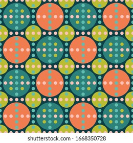 Seamless pattern with dots in 6 colors. Vector illustration.