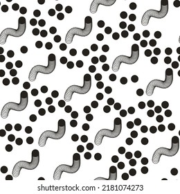Seamless pattern with dots and abstract shapes. Retro, vintage style. Vector illustration.