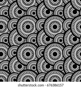 Seamless pattern of dots and circles black and white