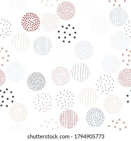 Seamless pattern of dots and circles. Perfect for fabric, textile, wallpaper. Vector illustration.