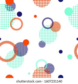 Seamless pattern of dots and colorful geometric shapes