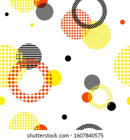 Seamless pattern of dots and colorful geometric shapes