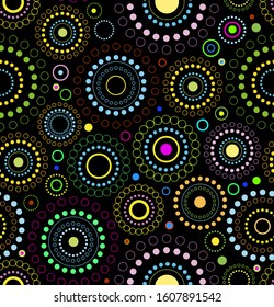 Seamless pattern of dots and colorful geometric shapes