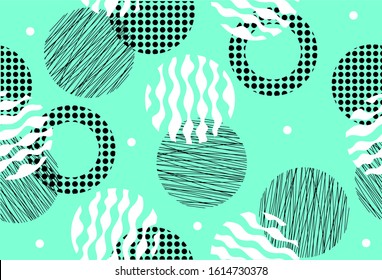 Seamless pattern of dots and colorful geometric shapes