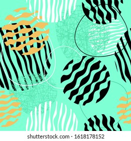 Seamless pattern of dots and colorful geometric shapes