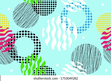 Seamless pattern of dots and colorful geometric shapes