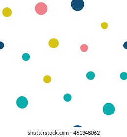 Seamless pattern with dots of fresh colors on a white background. Vector repeating texture.