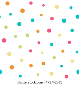 Seamless pattern with dots of fresh colors on a white background. Vector repeating texture.
