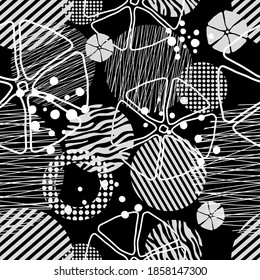 Seamless pattern of dots and geometric shapes