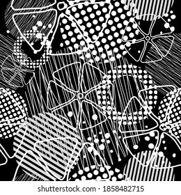 Seamless pattern of dots and geometric shapes