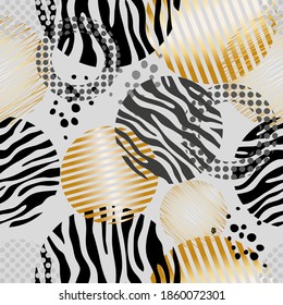 Seamless pattern of dots and geometric shapes