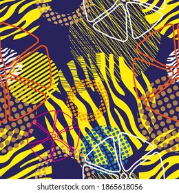 Seamless pattern of dots and geometric shapes