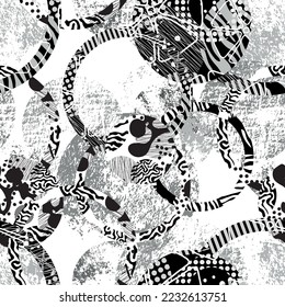 Seamless pattern of dots and geometric shapes