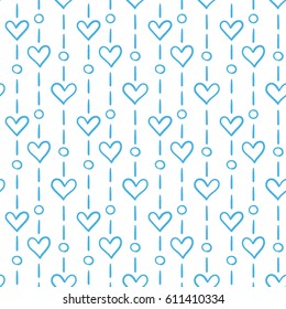 Seamless pattern with dots and hearts. Geometric ornament.