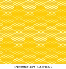 Seamless pattern of dots and hexagons. Geometric orange background.