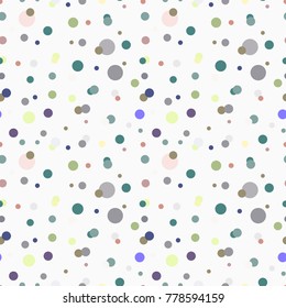 Seamless pattern with dots and pastel colors on a white background. Polka dots vector repeating texture. Abstract geometrically simple background.