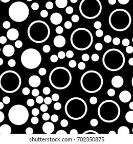 Seamless pattern with dots, points, circles, rounds. Cute simple background for printing on fabric, paper, gift wrap, pillow cases, curtains. Textile design. Repeating vector illustration Black, white