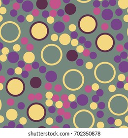 Seamless pattern with dots, points, circles, rounds. Cute simple background for printing on fabric, paper, gift wrap, pillow cases, curtains. Textile design. Repeating vector illustration Colorful