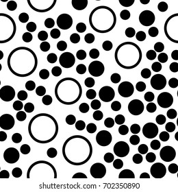 Seamless pattern with dots, points, circles, rounds. Cute simple background for printing on fabric, paper, gift wrap, pillow cases, curtains. Textile design. Repeating vector illustration Black, white
