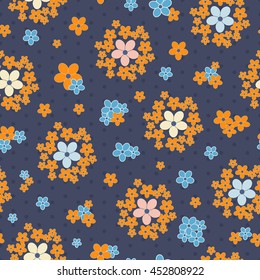 Seamless pattern with dots and tender flower sets. Vector illustration