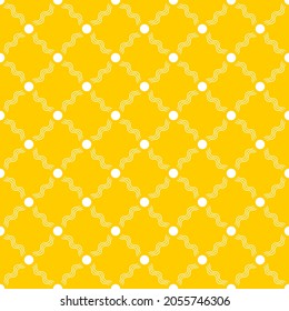 Seamless pattern of dots and wavy lines. Geometric orange background.