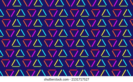 Seamless pattern with dotted and colorful triangle motifs. Can be used for posters, brochures, postcards, and other printing needs. Vector illustration