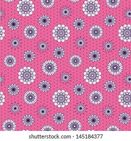 Seamless pattern of dotted floral ornament. Vector illustration