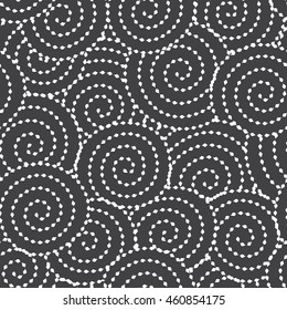 Seamless pattern with dotted swirls. Vector repeating texture .Modern graphic design.Black and white