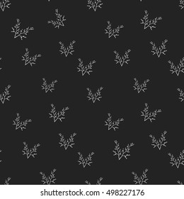 Seamless pattern with double twig. Decorative design for eco forest wedding or autumn celebrations. Rustic floral symbols and elements on black chalkboard.