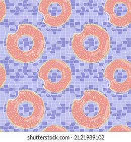 Seamless pattern with doughnut shaped inflatable mattresses for pool party, fabric background and banner. Vector illustration