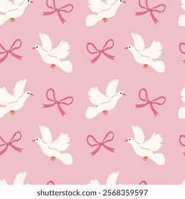 Seamless pattern with a dove and a bow for Valentine's Day
