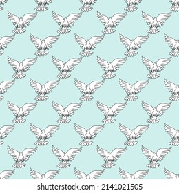 Seamless pattern with a dove and an olive branch. Pigeon a symbol of peace 