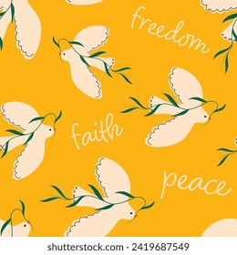 Seamless pattern with doves. Peace. Freedom. Unity. Doves of peace. A peace pattern with doves for gift wrapping, fabric, banners, decor