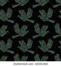 Seamless pattern doves-vector illustration. Ornament dots on a black background.