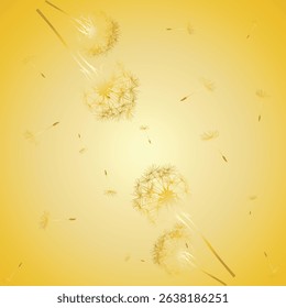 seamless pattern of down and dandelions with golden flowers on a golden background.Isolated, close-up.The design element