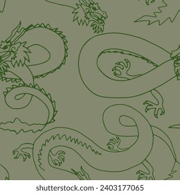 Seamless pattern with Dragon. Chinese dragon, line drawing illustration. Design print media. China lunar calendar animal.