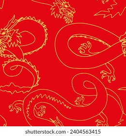 Seamless pattern with Dragon. Chinese dragon, line drawing illustration. Design print media. China lunar calendar animal.