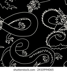 Seamless pattern with Dragon. Chinese dragon, line drawing illustration. Design print media. China lunar calendar animal.