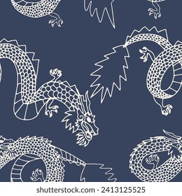 Seamless pattern with Dragon. Chinese dragon, line drawing illustration. Design print media. China lunar calendar animal.
